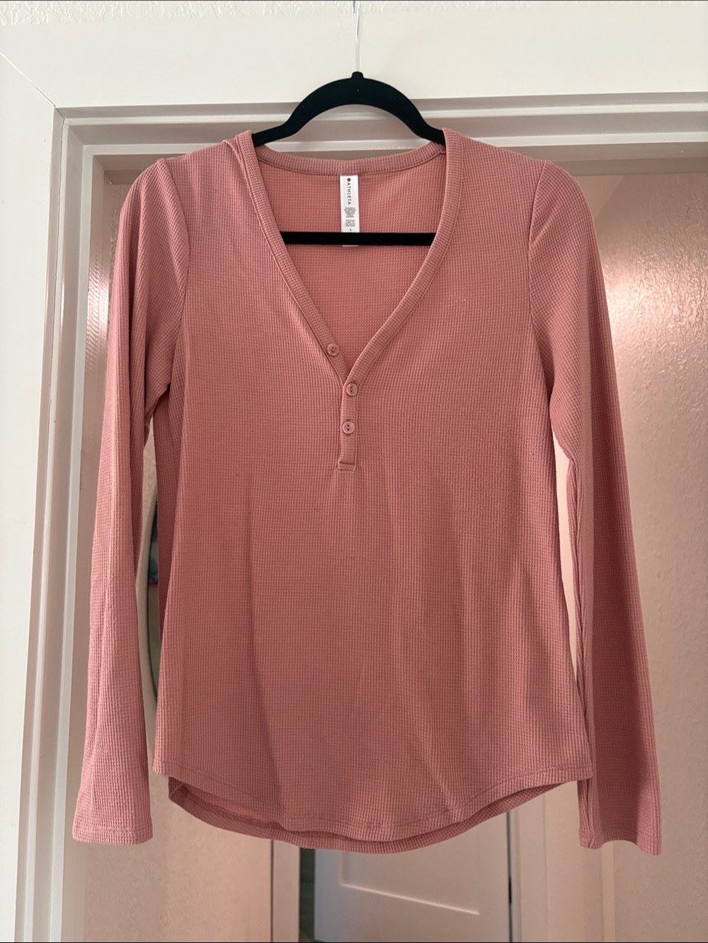 Athleta Dusty Rose Waffle Henley Long Sleeve Top